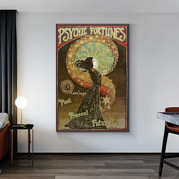 

Psychic Fortunes Gypsy Circus Canvas Paintings Pagan Psychedelic Bohemian Goddess Posters and Prints Wall Picture for Home Decor