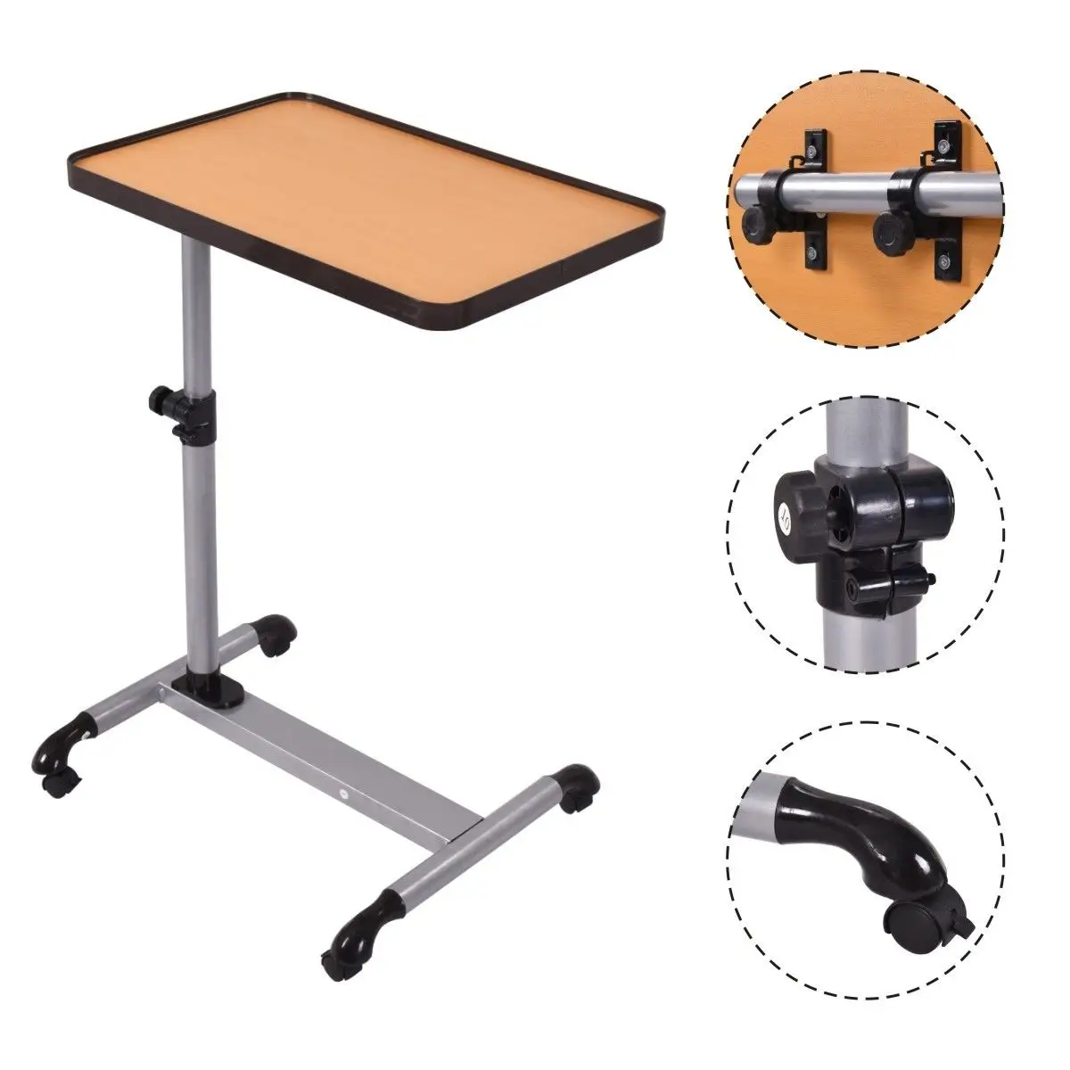 

Costway Adjustable Rolling Overbed Table Laptop Desk Tilting Top