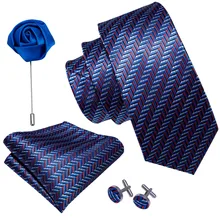 Мужской свадебный галстук, синий, красный, в полоску, Шелковый, 4 шт., набор галстуков, бутоньерка, носовой платок, Барри. Ван, модные дизайнерские галстуки для мужчин, подарки