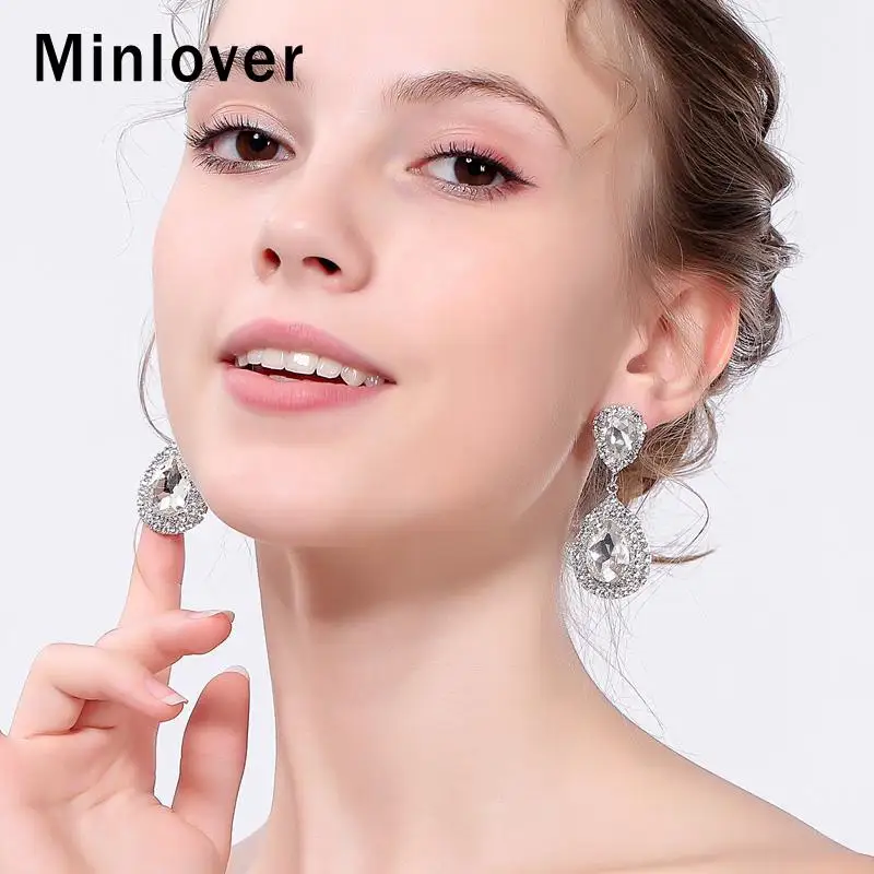 Minlover Siver цветные Серьги-капли для невесты для женщин, каплевидные Стразы, большие висячие серьги, модные свадебные ювелирные изделия MEH003