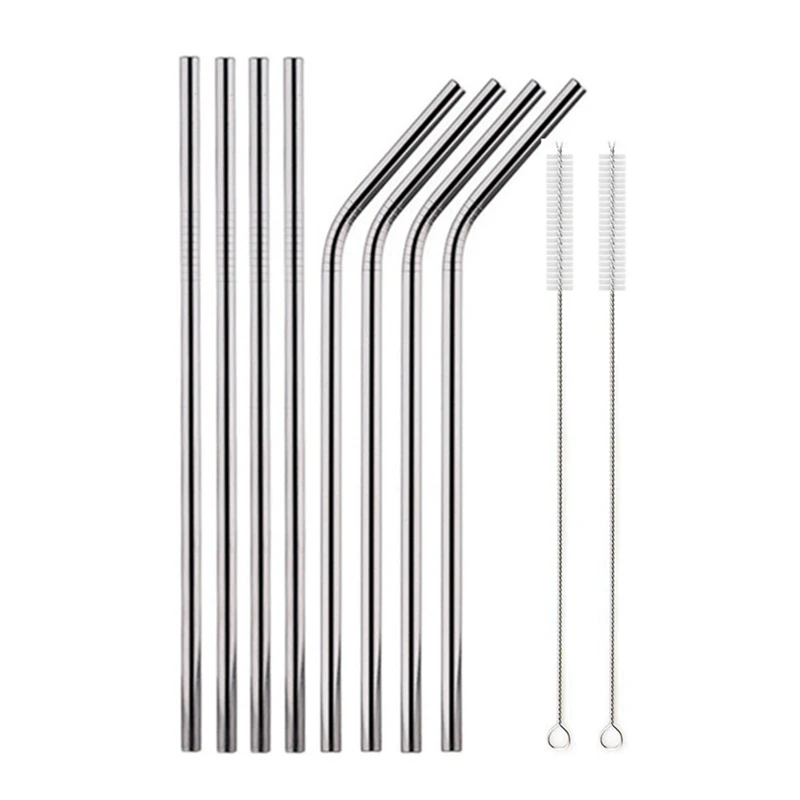 Vibrant Reusable Stainless Steel Straws with Cleaning Brush - Eco-Friendly Drinkware Set