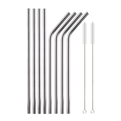 Vibrant Reusable Stainless Steel Straws with Cleaning Brush - Eco-Friendly Drinkware Set (10Pcs Silver)
