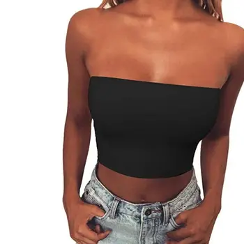 

Womens Summer Strapless Tube Crop Top Sexy Plain Solid Color Bodycon Bandeau Backless Mini Bustier Off Shoulder Night Clubwear