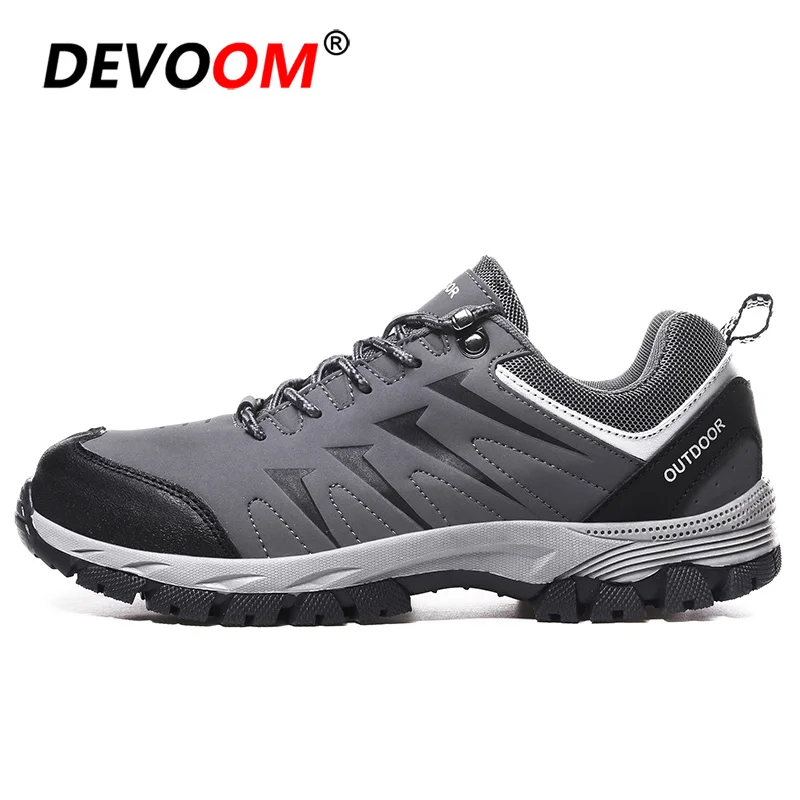 Серый New Outdoor Trekking Hiking Shoes Men Breathable Leather Waterproof Mountain Climbing Shoes Sneakers Men Tactical Boots Size 48 - Цвет: Серый