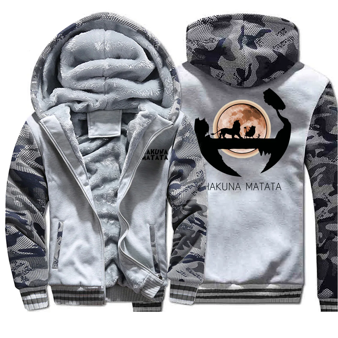 

Lion Men Fleece Winter Camo Jacket Thick Fleece Warm Simba Pumbaa Timon Mens Jackets And Coats Hoodie Sportswear Coat Sweatshirt