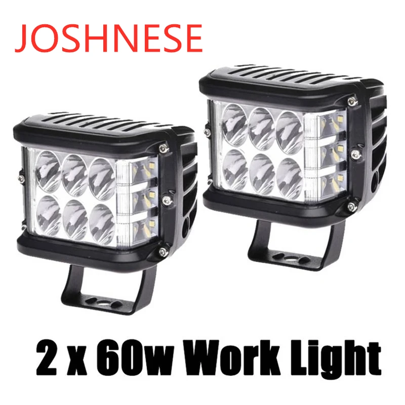 

2PCS 3 Side Shooter Car LED Work Light Lamps 4" inch 60W 12V 24V Work Lights Driving Offroad Boat Truck SUV ATV Car Accessories