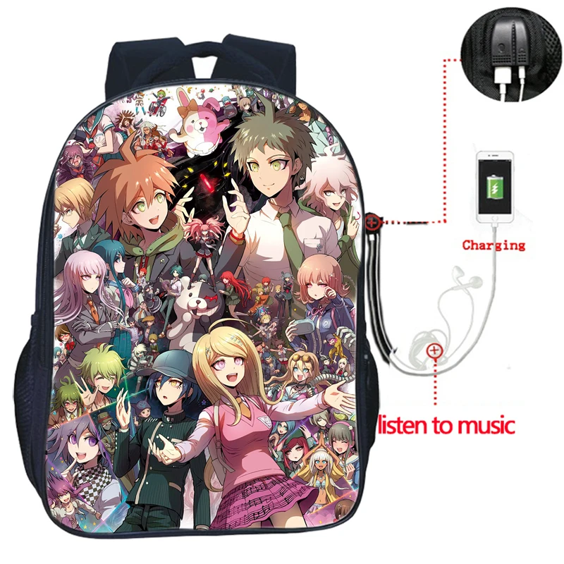 

Anime Danganronpa USB Charge Backpack USB Charging Back to School Gift Shoulder Rucksack Laptop Mochila for Boys Girls Teens