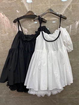 

2020 Spring and Summer New Women's Strapless Woven Decorative he ye bai Spell Mesh Dress 513
