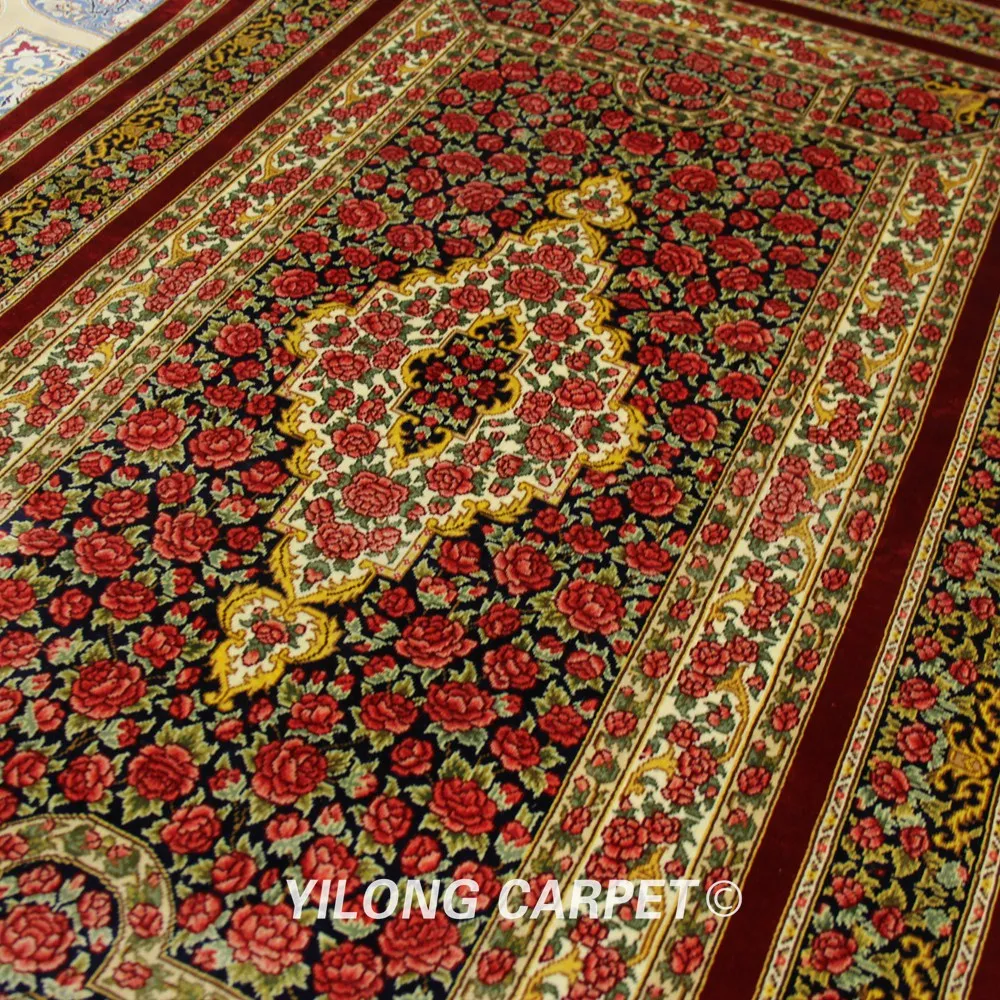 YILONG 3'x 5' Vantage персидский шелк красные цветы ковер ручной узлом восточные ковры(ZQG310A