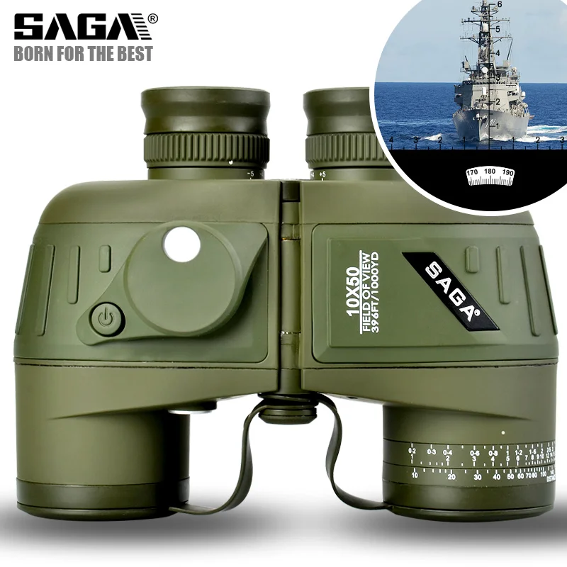 10x50Compass Сага Военный бинокль 10x50 7x50 зум военно-морской флот армейский Профессиональный binoculo водонепроницаемый охота открытый компас HD телескоп - Цвет: 10x50Compass