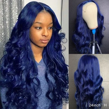 

Blue Wig Human Hair 180% Density Lace Wig Humain Hair Pre Plucked 13*4 Lace Front Human Hair Wavy Wigs Lace Wigs Bleached Knots