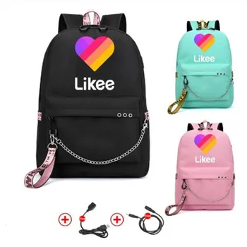 

2020 Likee Backpack USB Charging LIKEE Video 1 App Laptop Backpack School Bags for Teenage Girls Russian Styles Zipper Bookbag