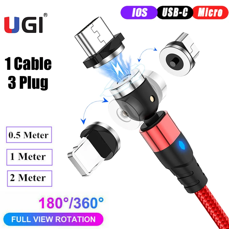 UGI 3in1 540° Magnetic Cable For IOS Type C USB Micro Android Xiaomi HTC Pixel OnePlus Samsung New | Мобильные телефоны и