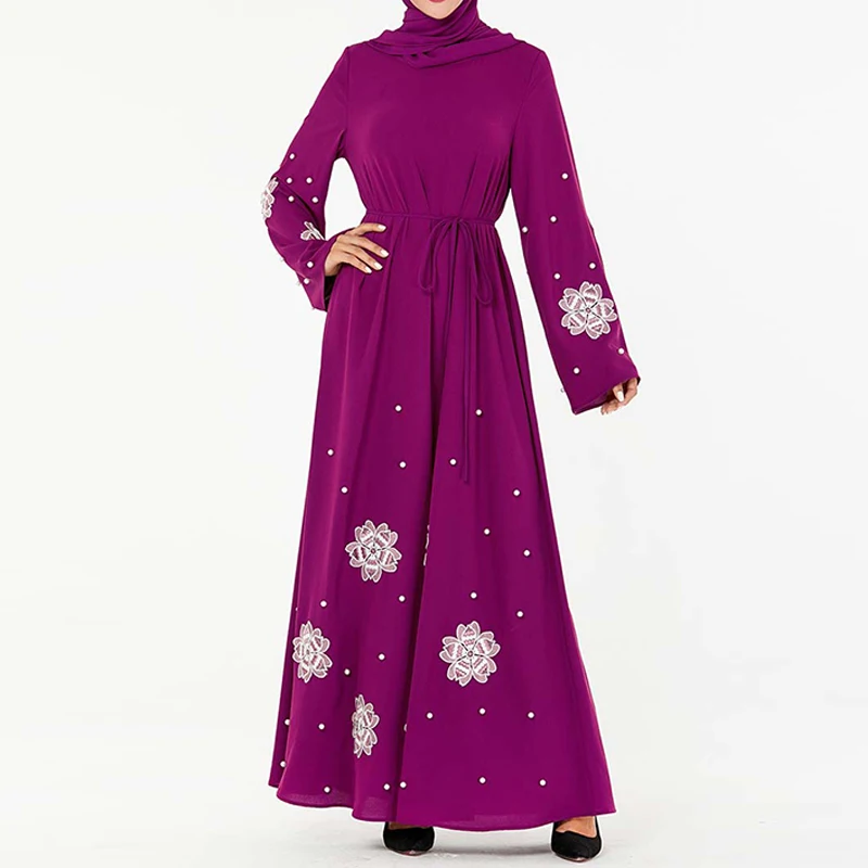 purple dress Зеленый Абаи Дубайский мусульманский хиджаб платье кафтан Для женщин турецкие платья Кафтан Grote Maten Dames Baju мусульманских Wanita - Цвет: purple dress