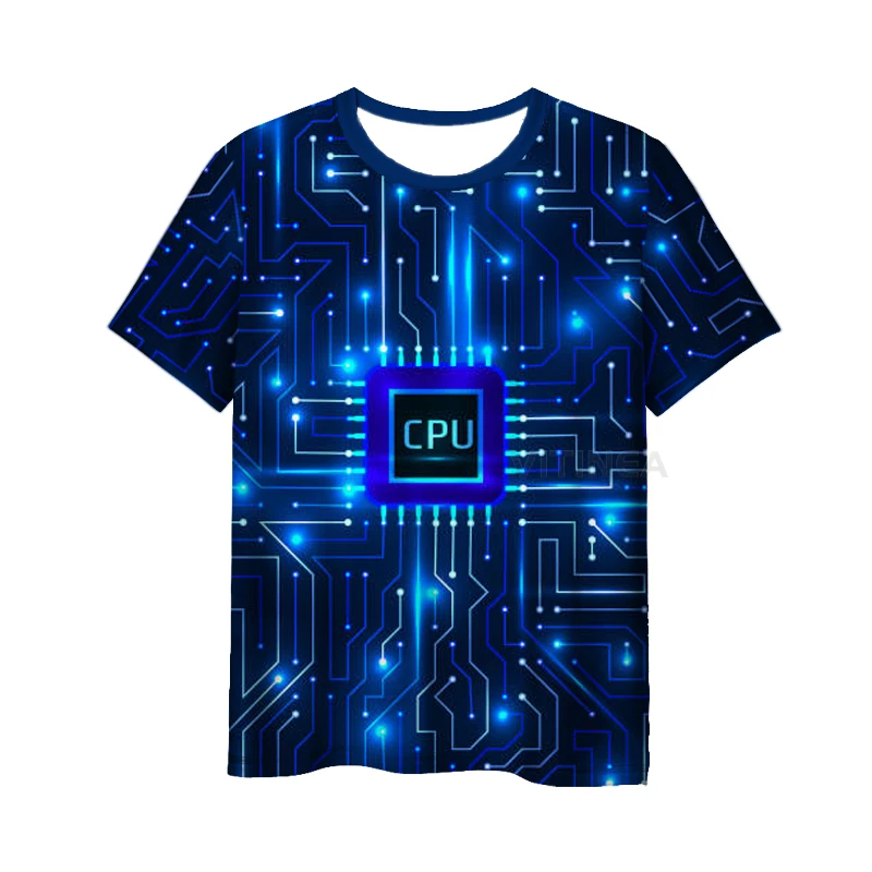 

New Fashion Chip 3D Print Electronic Men's Women's T-shirt Casual Style Design Short Sleeves Summer Handsome Tee V20