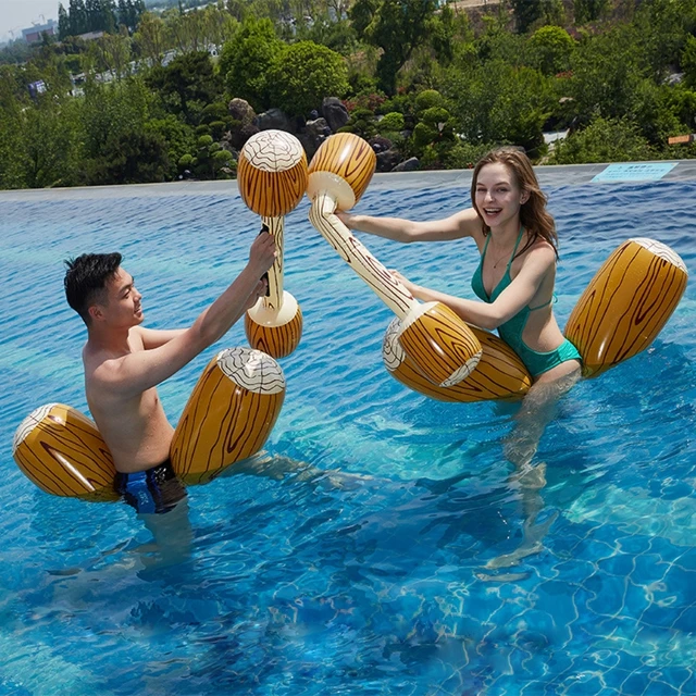 D7WF Battle Log Rafts Summer Swimming Pool Paly Set for Kids/Friends/Family Play with Ride on Realistic Log Rafts 3