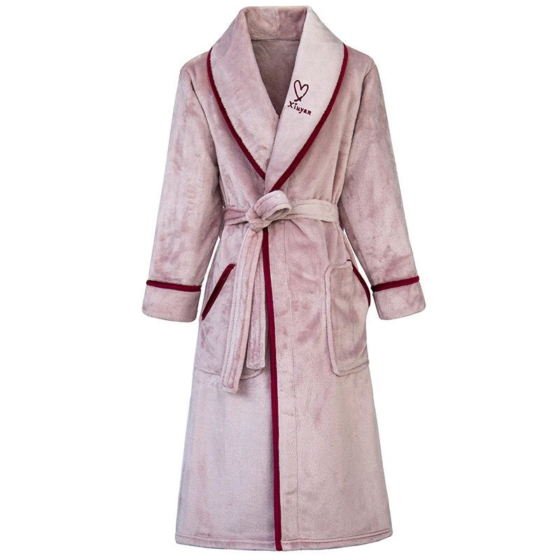 Solid Winter Warm Robes Women's Nightgowns Thick Bathrobe Female Coral Fleece Kimono Sleepwear Home Clothes Dressing Gown