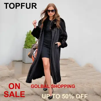 

TOPFUR 120cm X-Long Mink Fur Coat For Women Winter Natural Mink Fur Jacket NEW Luxury Fashion Black Color Real Fur Jacket Long