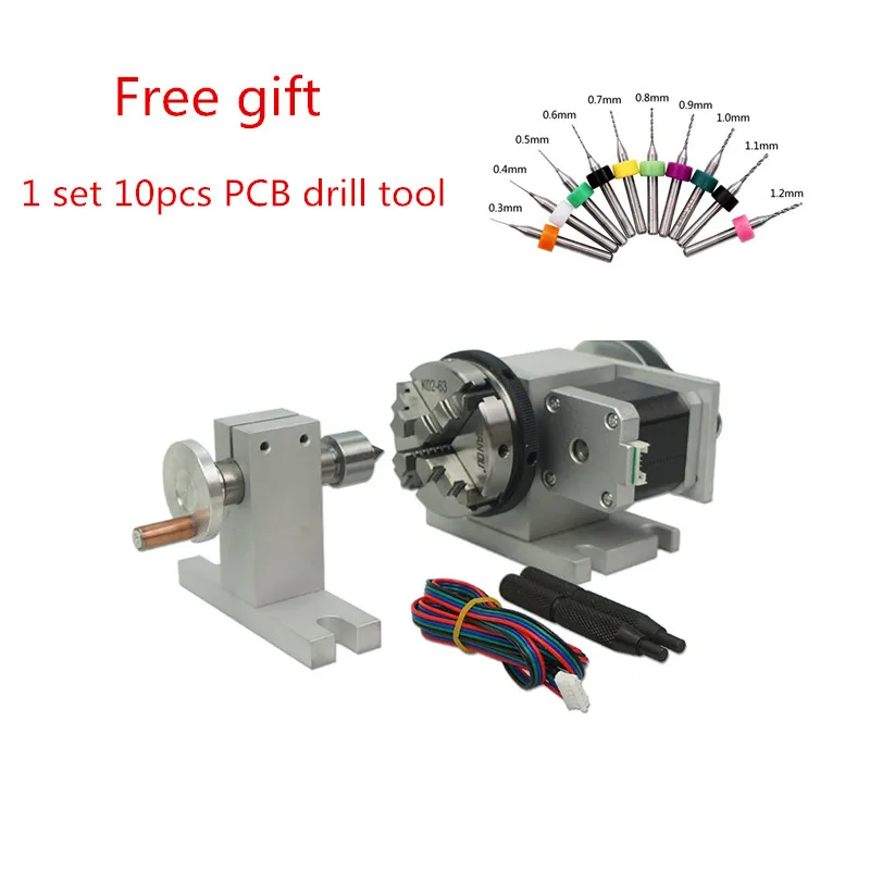 65mm 3 Jaw Chuck Rotary 4th Axis + Tailstock with 42 stepper motor for