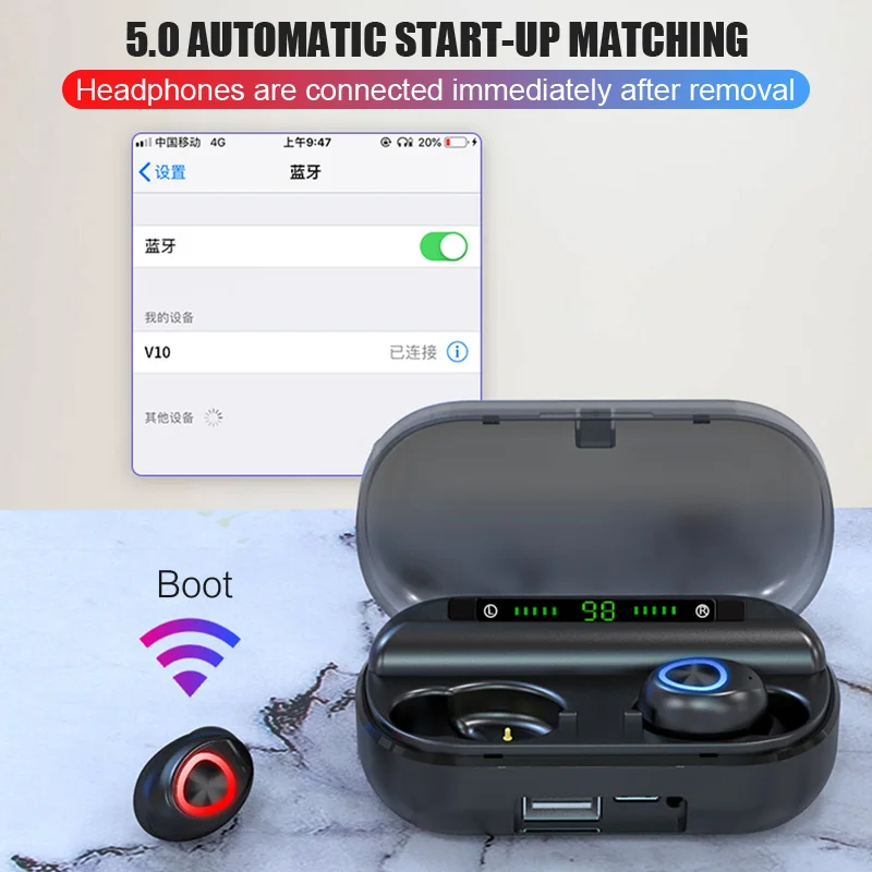 TWS Wireless Earphone Bluetooth 5 0 Earphones Power Display Touch Control Sport Headphones Stereo Earbuds Headset Charging Box