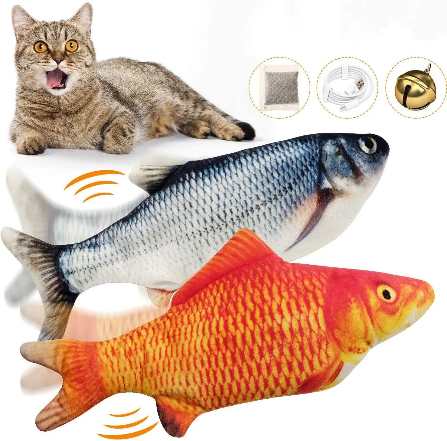 Cat toy 3D fish electric USB charging simulation fish pet toy cat supplies plush simulation smarter swing fish cat and dog toy