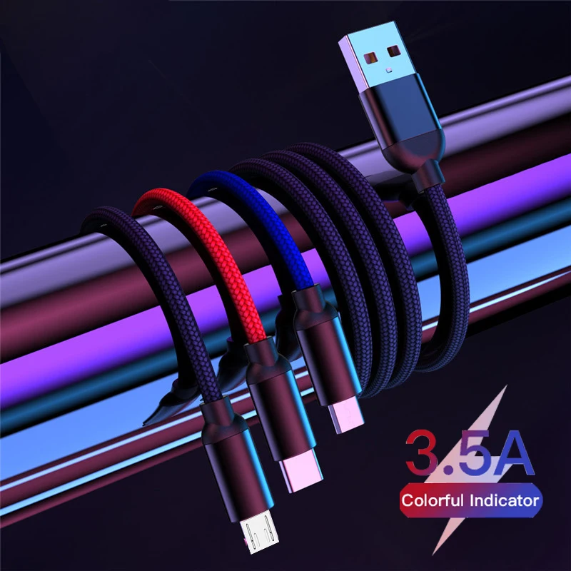 Зарядный кабель 3 в 1 Type C/8 Pin/Micro USB для iPhone X Xr универсальный быстрой зарядки Samsung S9 S8