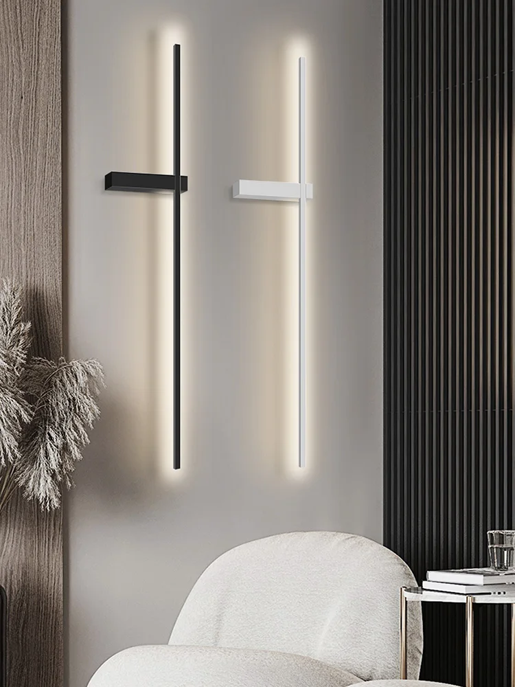 Black long strip wall lamp bedroom bedside lamp modern minimalist wall lamp living room TV background line wall light 3