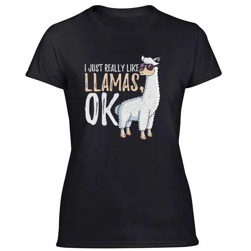 Сумасшедшая я просто очень люблю Llamas ОК? Мужская футболка с изображением животных из альпаки, Мужская футболка с круглым вырезом, одежда с коротким рукавом, Топ в стиле хип-хоп - Цвет: Women-Black
