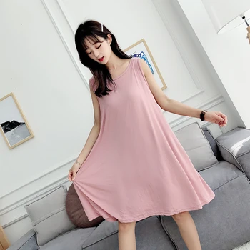 

Summer nightdress modal dress women's sexy leaky back loose large size fat mm night dress elastic skin-friendly pink nuisette