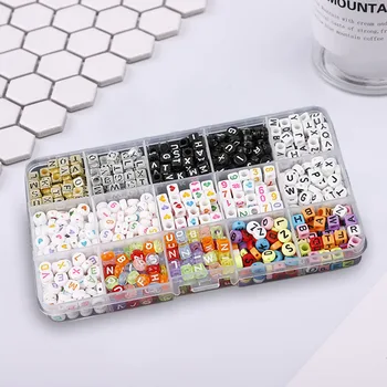 

Color Random 1080 Pcs/set Bracelet Bangle DIY Beads English Letters DIY Square & Flat Beads Kit with Storage Box
