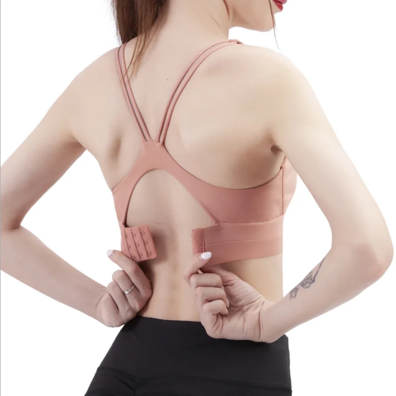 Sexy Women Sports Bra cross belt Brathable Sports Top Push Up Female Gym Fitness Female Running Yoga three rows of buttons Bra