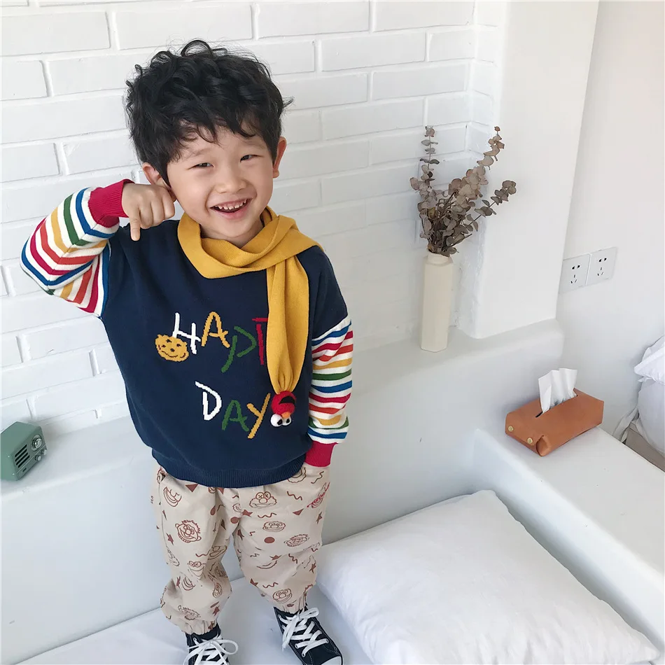 Tonytaobaby/ Зимний Детский свитер с шарфом для мальчиков и девочек, комплект из 2 предметов