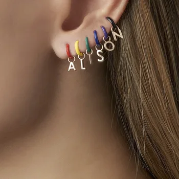 

Fashion DIY Lock Key Heart 1-9 Number 26 Letters Charm Initial Earrings Colorful Enamel Small Huggie Earrings For Women