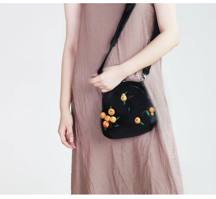 buy Angelatracy 2019 New Arrival Wool felt Velvet Velour Shell Chain Frame Cherry Cute Vintage Handmade Crossbody Messenger Bag
