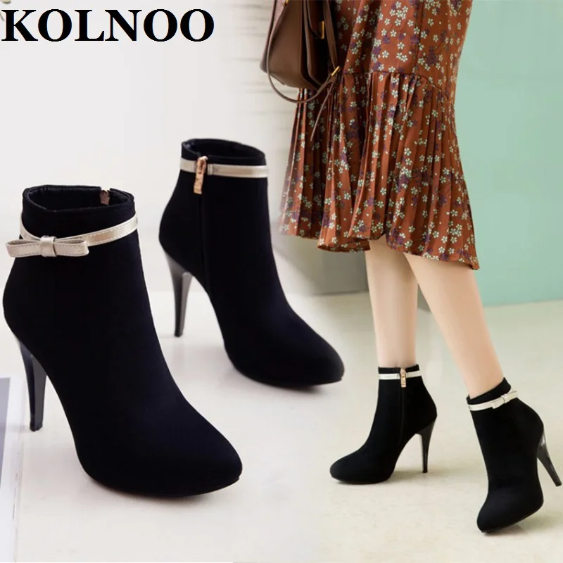 

KOLNOO Handmade New Ladies 11cm High Heels Boots Bling Butterfly Party Ankle Booties 4-Colors Evening Fashion Winter Short Shoes