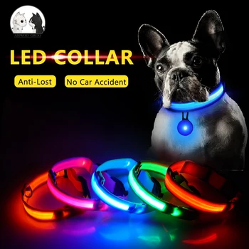 

USB Charging LED Pet Dog Collar Set Night Safety Flashing Glow In The Dark Dogs Luminous Fluorescent Collars Perro Dog Supplies