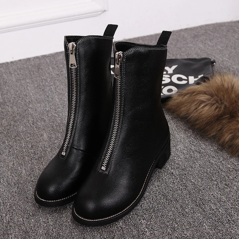 

Autumn/winter European and American Chunky Ankle Boots for Women with Fashionable Front Zipper and Velvet Heel Martin Boots S04