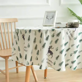 

Christmas round tablecloth elk christmas tree green pattern print tablecloth green christmas decoration Home Decor