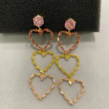 

candy multi color cubic zircon heart drop earring long fashion women jewelry free shipping