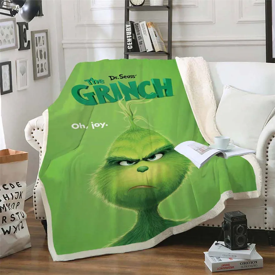 Одеяло с капюшоном, плюшевое покрывало, 3D, Grinch, палантин, Рождественский принт, шерпа, флис, микрофибра, пледы, одеяло, подарок, Прямая поставка - Цвет: 008