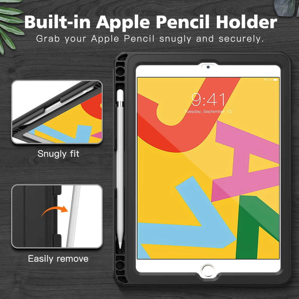 Capa para Ipad Protetor de Tela Capa à Prova de Choque de Corpo Capa de Suporte de Concha Novo Case Ipad 7th Gen Embutido] Inteiro Inteligente Trifold 10.2 - - Imagem 4