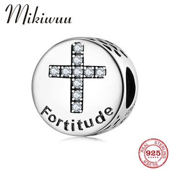 

Real 925 Sterling Silver Fortitude belief Clear CZ Cross Beads Accessories fit Original Pandora Bracelets S925 Charm Jewelry