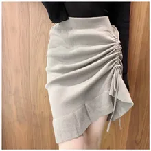 Женская ассиметричная трикотажная юбка фасона "Русалка" для девочек, с высокой талией, длиной до колена, тонкая базовая юбка лето-осень