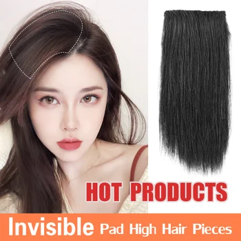 

HUAYA Handmade Crochet Synthetic Long Straight Hair Pieces Women's Daily Wearing of Invisible Fluffy Pad High Hair Pad