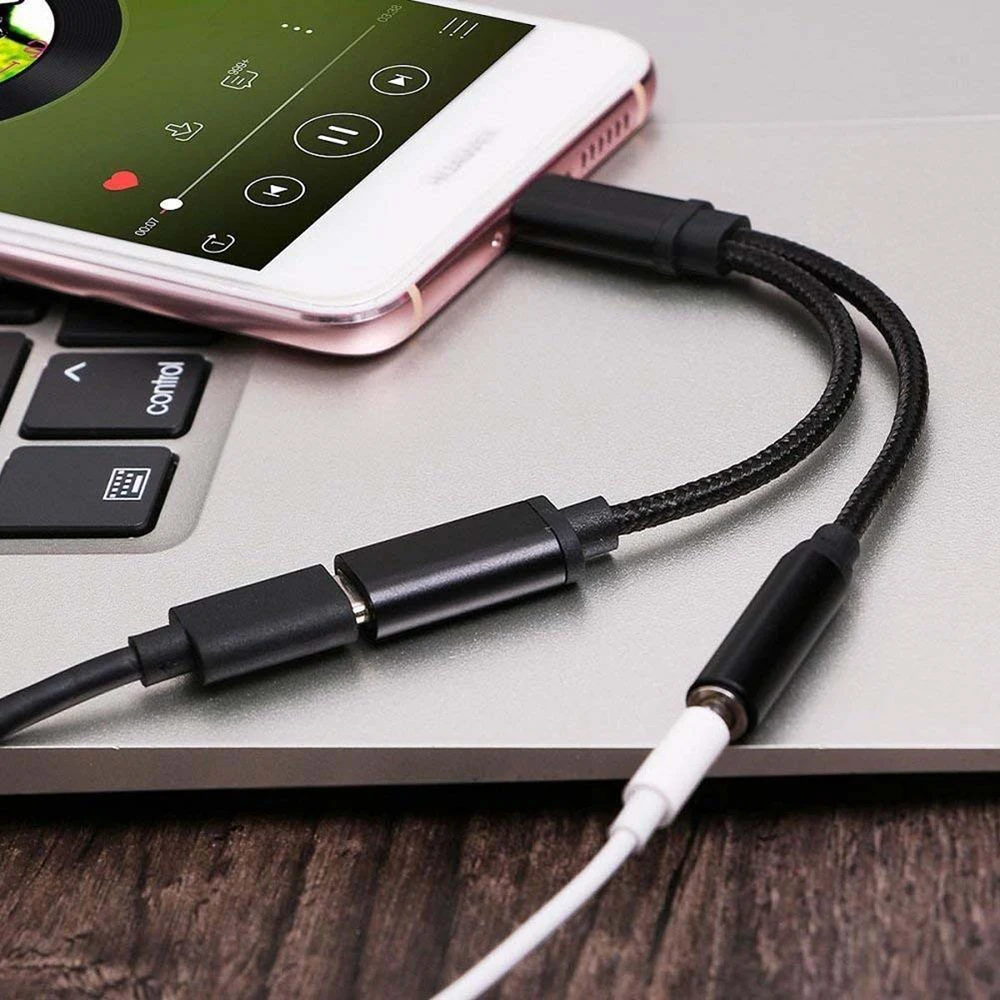 Плетеный 2in1 Тип usb C до 3,5 мм Джек аудио Разветвитель USB C наушники кабель, адаптер для зарядки USB-C до 3,5 на обоих концах для подключения внешних устройств к автомагнитоле адаптер