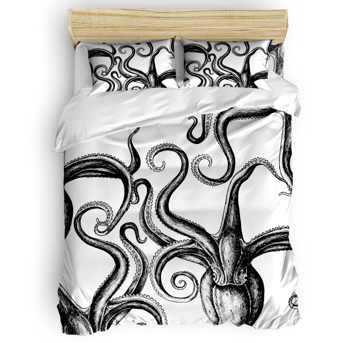 

White Octopus Vintage Duvet Cover Set View of Folkloric Serape 4 Piece Bedding Set