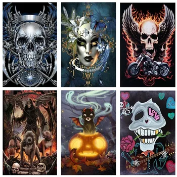 

5D Diy Diamond Painting Cross Stitch Full Round Diamond Embroidery Purple Skull Butterfly Picture For Room Decor Gift Handmake