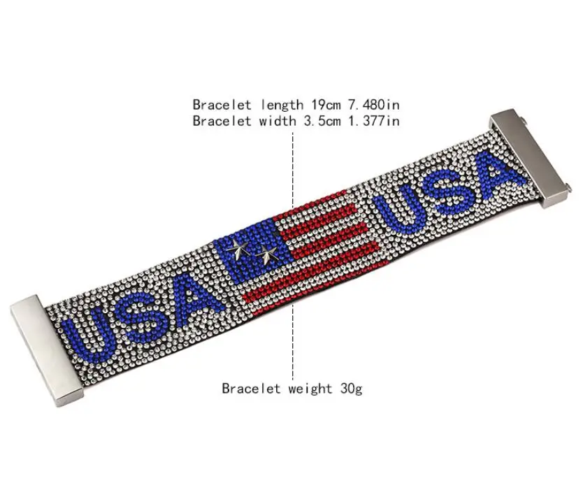 silver Новинка, мужской/женский хип-хоп браслет с флагом США, стразы, браслеты, Америка, повседневный браслет для запястья, серебряные металлические ювелирные изделия, 19 см - Окраска металла: silver