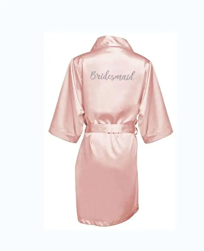 VZFF Donker roze gewaad zilver Короткое Кимоно satijnen pyjama Свадебный халат braidsmeisje zus moeder van de broid gewaden