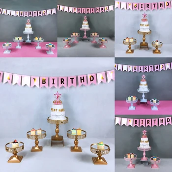 

new Wedding Dessert Table Decoration mirror gold Cake Stand Set Iron Cake Pan Wedding European Dessert Stand